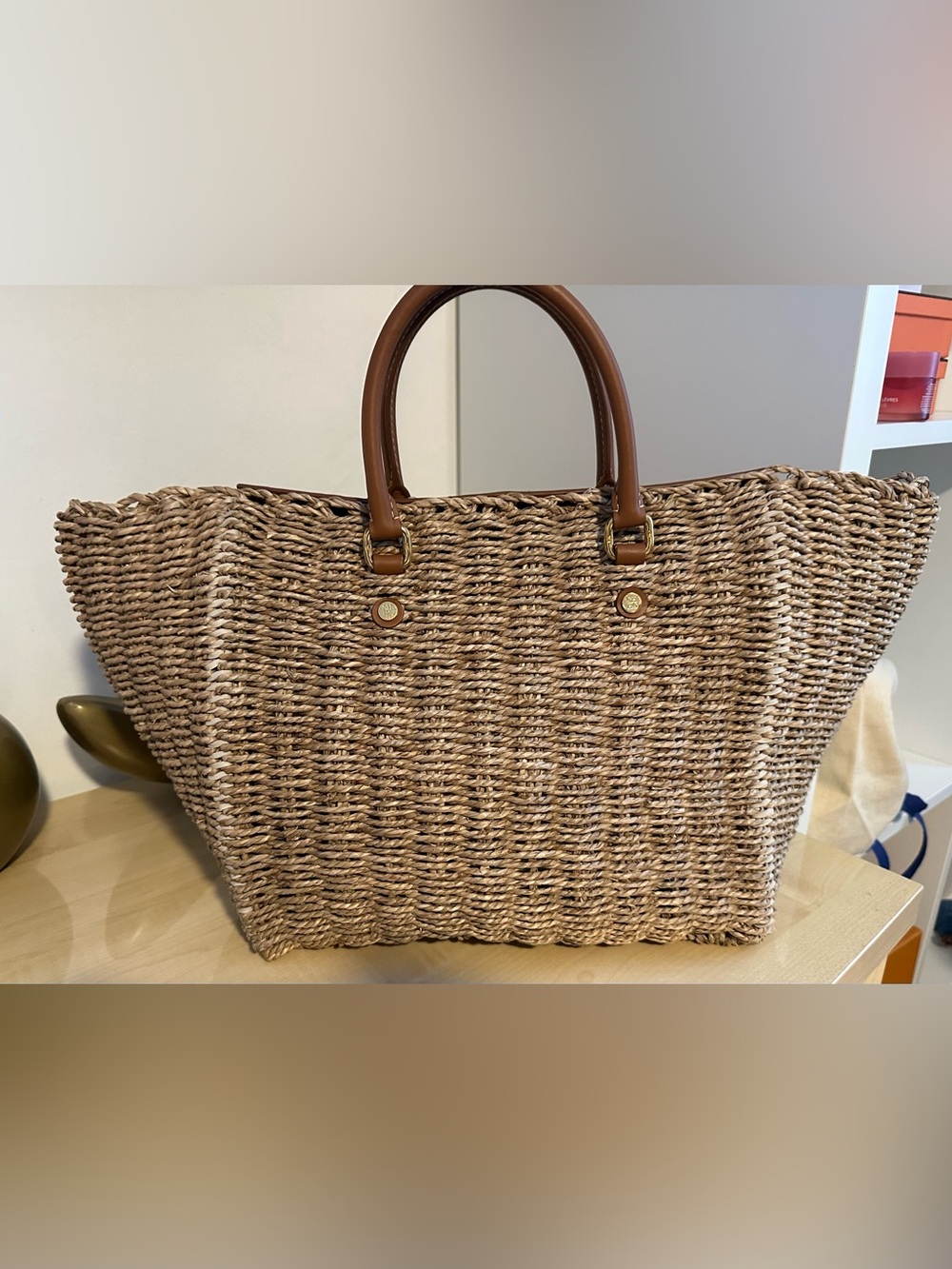 CH Carolina Herrera Vendome Woven Raffia Leather Tote Large Summer Bag - Picture 3 of 16